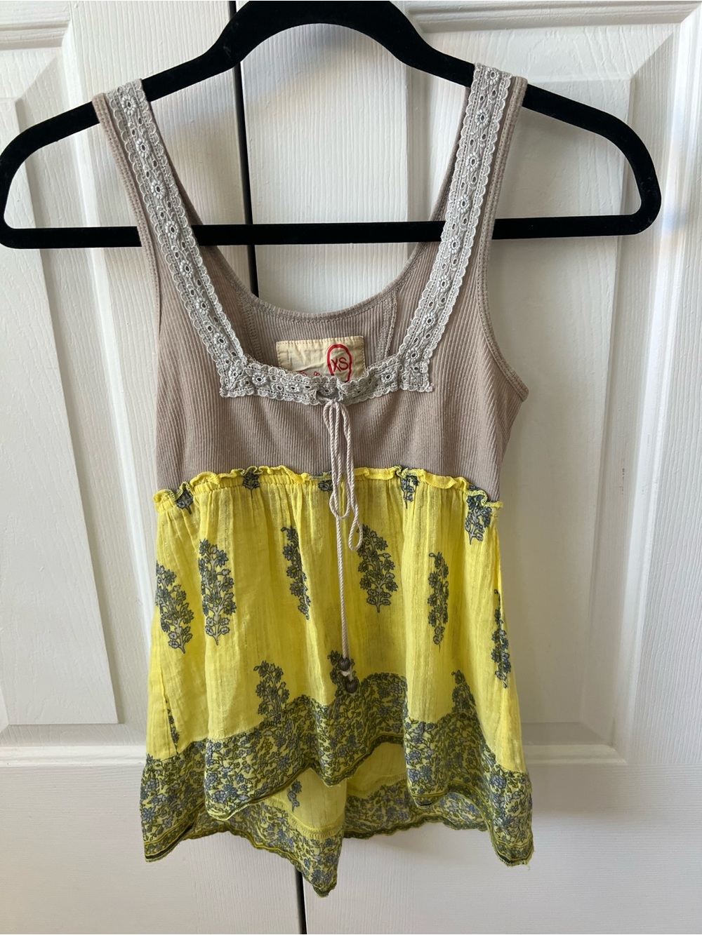 Vintage Y2K Free People Yellow Floral Lace Boho Tank XS